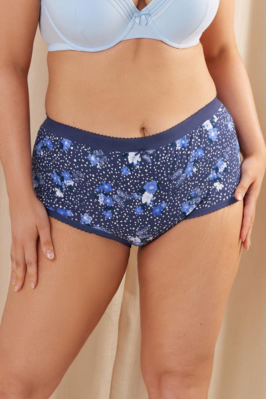 Evans YOURS 5 PACK Curve Blue Butterfly Print High Waisted Full Briefs