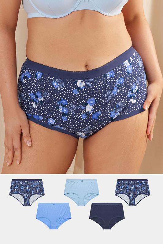 evans YOURS 5 PACK Curve Blue Butterfly Print High Waisted Full Briefs