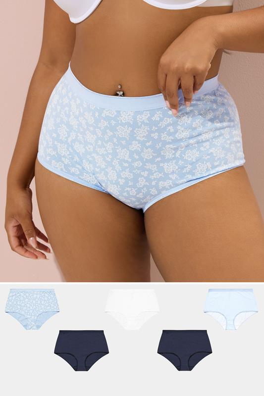 evans YOURS 5 PACK Curve Blue Floral Print Full Briefs