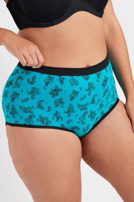 Evans YOURS 5 PACK Curve Blue Paisley Print Full Briefs