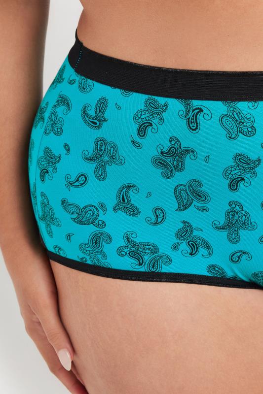 Evans YOURS 5 PACK Curve Blue Paisley Print Full Briefs