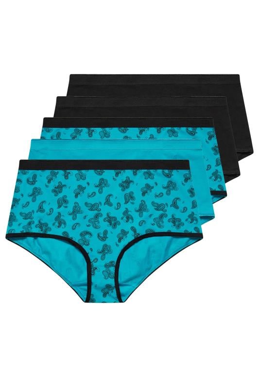 Evans YOURS 5 PACK Curve Blue Paisley Print Full Briefs