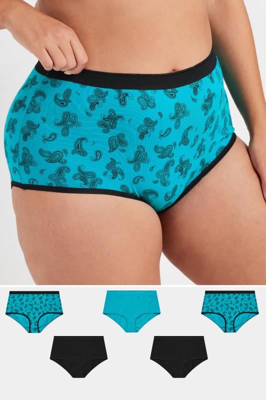 evans YOURS 5 PACK Curve Blue Paisley Print Full Briefs