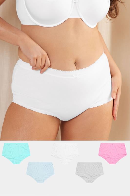 evans YOURS 5 PACK Curve Blue Pastel Cotton High Waisted Full Briefs
