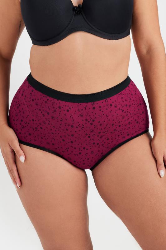 Evans YOURS 5 PACK Curve Burgundy Red Star Print Full Briefs