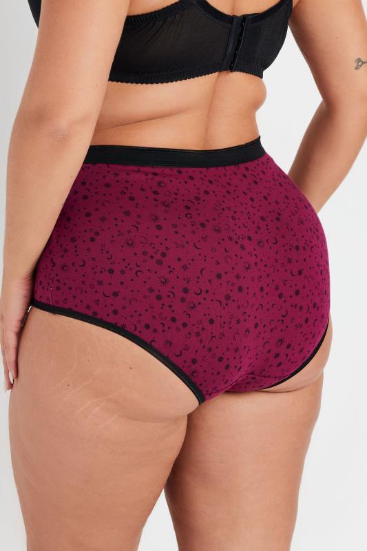 Evans YOURS 5 PACK Curve Burgundy Red Star Print Full Briefs
