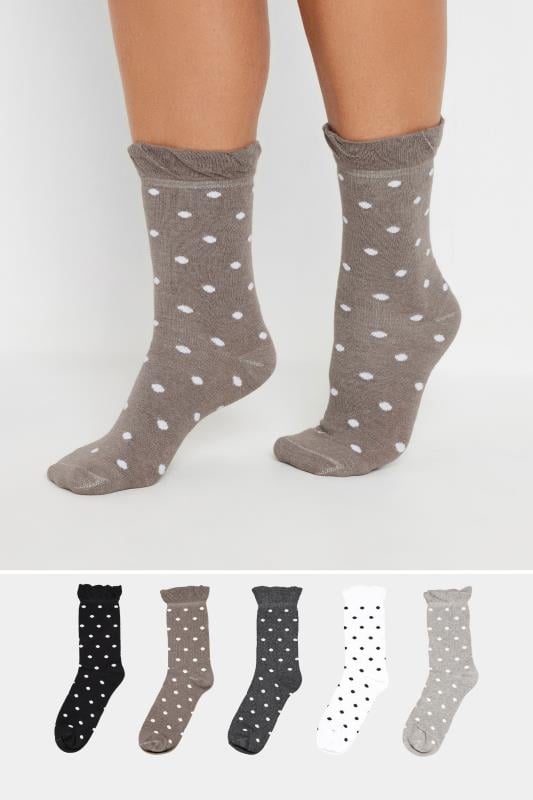 evans YOURS 5 PACK Curve Natural Brown Polka Dot Ankle Socks