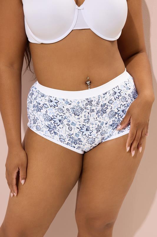 Evans YOURS 5 PACK Curve Navy Blue Floral Print Full Briefs