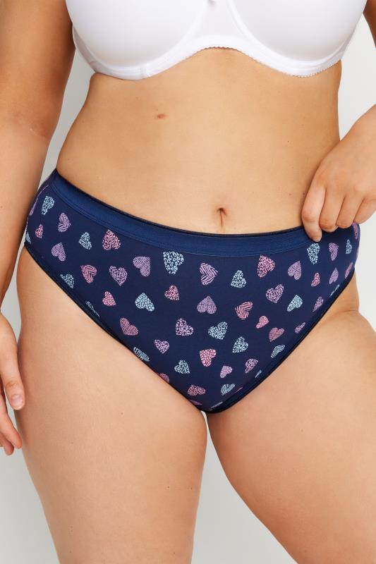Evans YOURS 5 PACK Curve Navy Blue Heart Print High Leg Knickers
