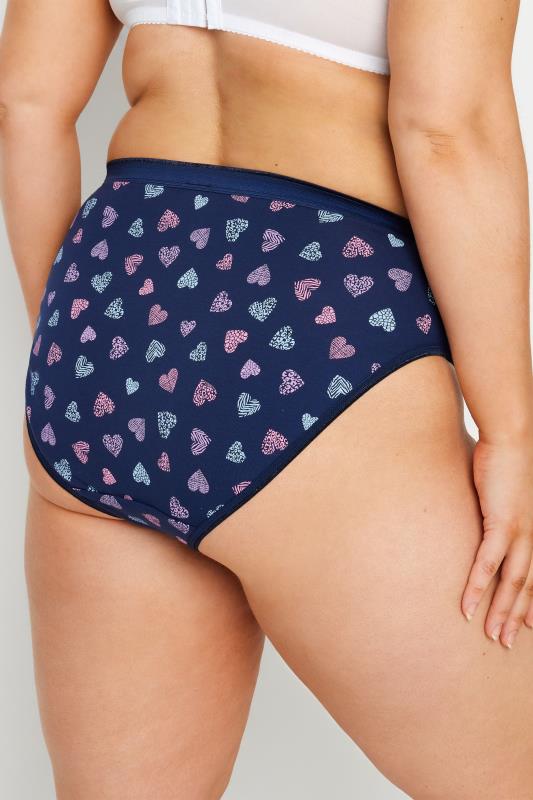Evans YOURS 5 PACK Curve Navy Blue Heart Print High Leg Knickers