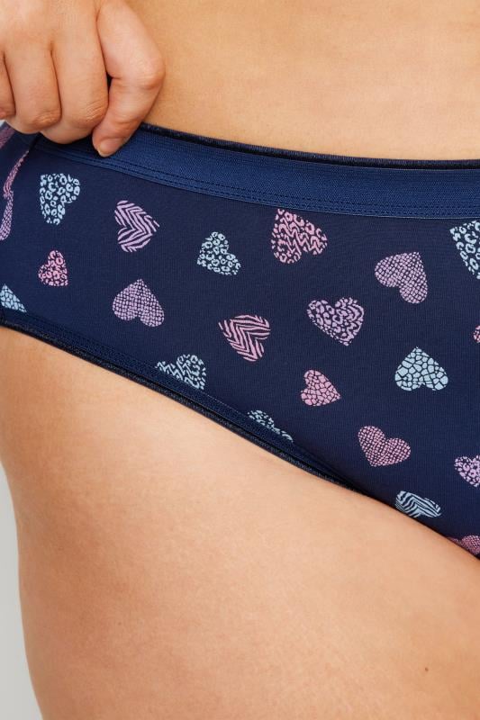 Evans YOURS 5 PACK Curve Navy Blue Heart Print High Leg Knickers