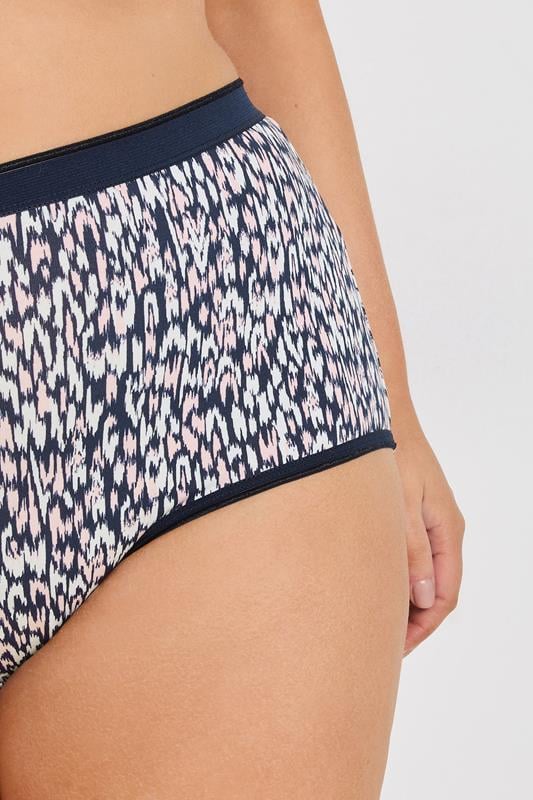Evans YOURS 5 PACK Curve Navy Blue Leopard Print Full Briefs