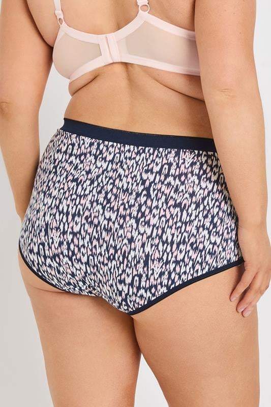 Evans YOURS 5 PACK Curve Navy Blue Leopard Print Full Briefs