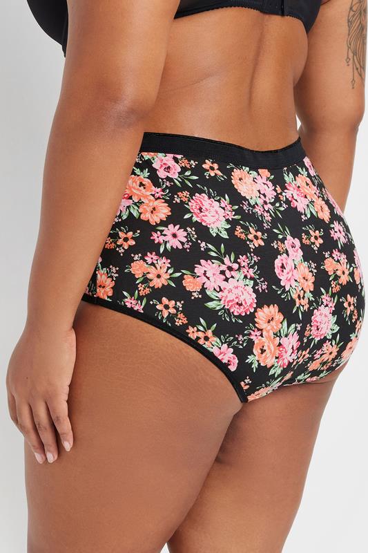 Evans YOURS 5 PACK Curve Pink & Black Floral Print Full Briefs