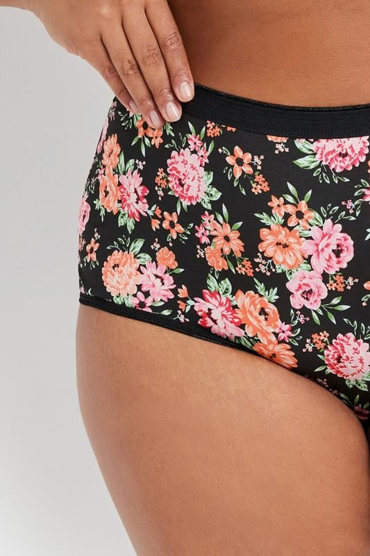 Evans YOURS 5 PACK Curve Pink & Black Floral Print Full Briefs