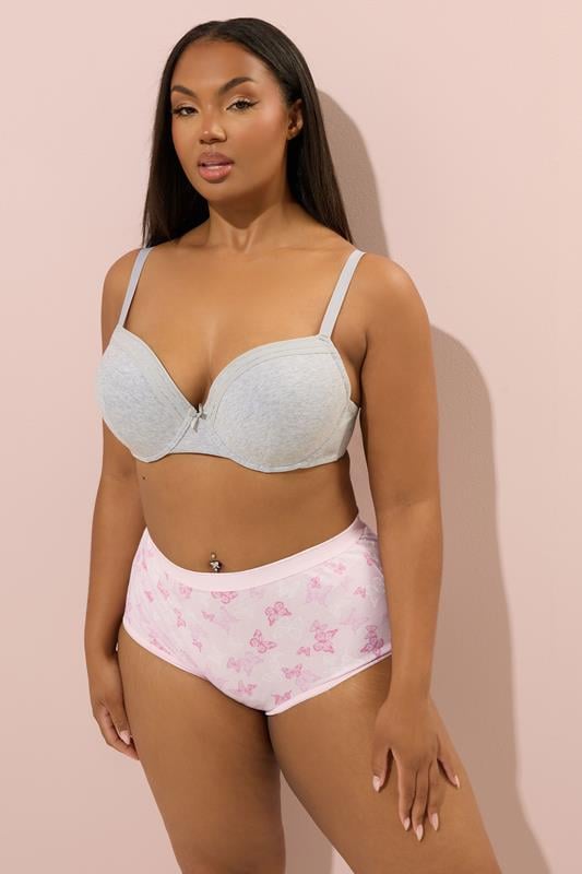 Evans YOURS 5 PACK Curve Pink Butterfly Print Full Briefs