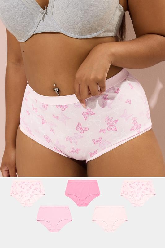 evans YOURS 5 PACK Curve Pink Butterfly Print Full Briefs