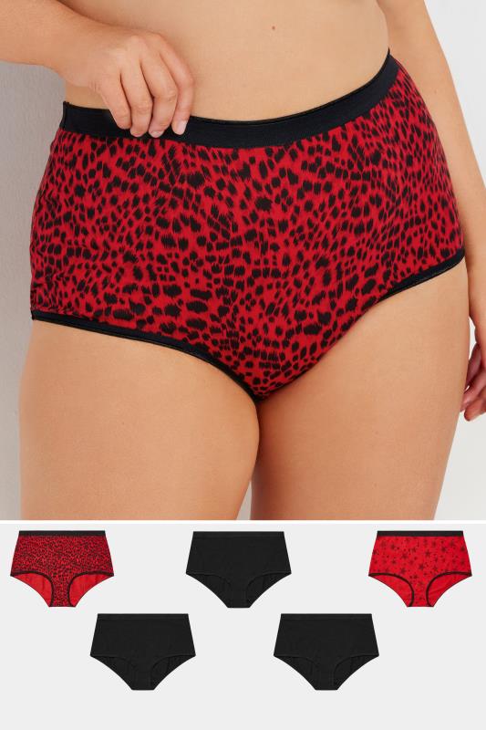 evans YOURS 5 PACK Curve Red Animal Print Full Briefs