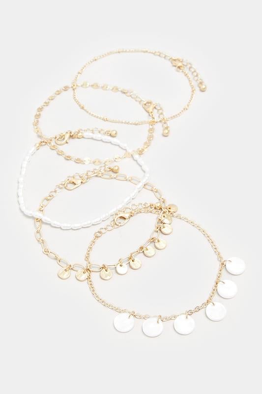 Evans Yours 5 PACK Gold Tone Shell Disc Stack Bracelets