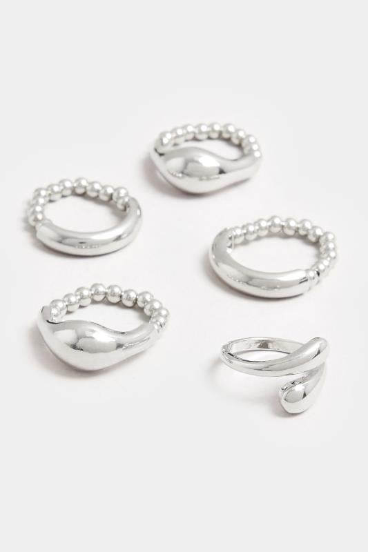 Evans Yours 5 PACK Silver Tone Stretch Statement Rings
