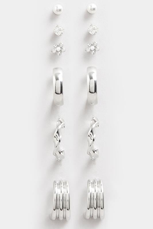 Evans Yours 6 PACK Silver Tone Hoop & Stud Earrings Set