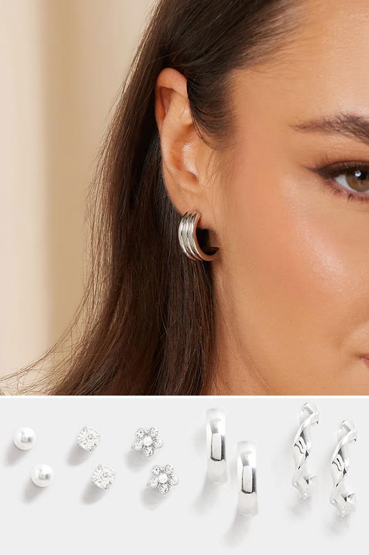 evans Yours 6 PACK Silver Tone Hoop & Stud Earrings Set