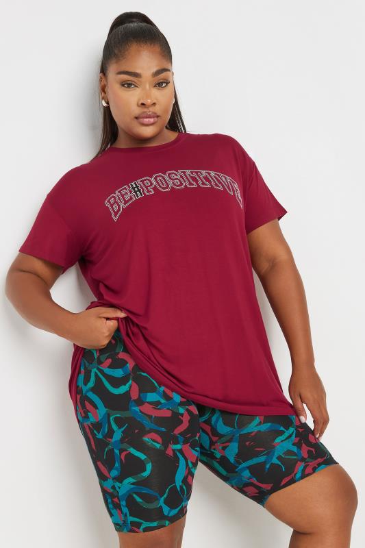 Evans YOURS ACTIVE Curve Black Abstract Print Stretch Shorts