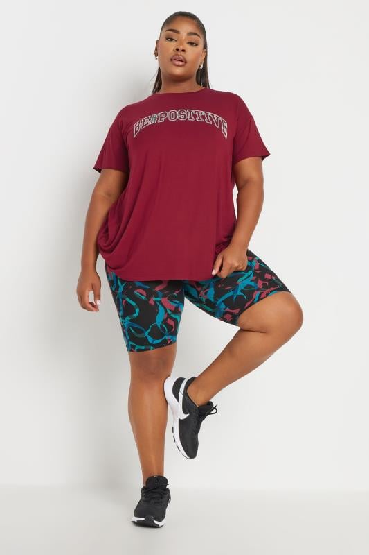 Evans YOURS ACTIVE Curve Black Abstract Print Stretch Shorts
