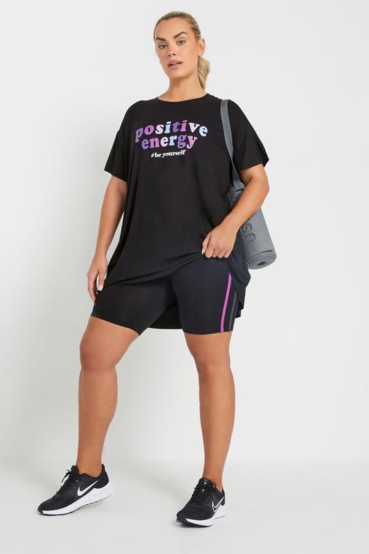 evans YOURS ACTIVE Curve Black Side Stripe Detail Shorts