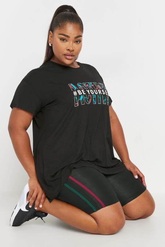 evans YOURS ACTIVE Curve Black Side Stripe Stretch Shorts