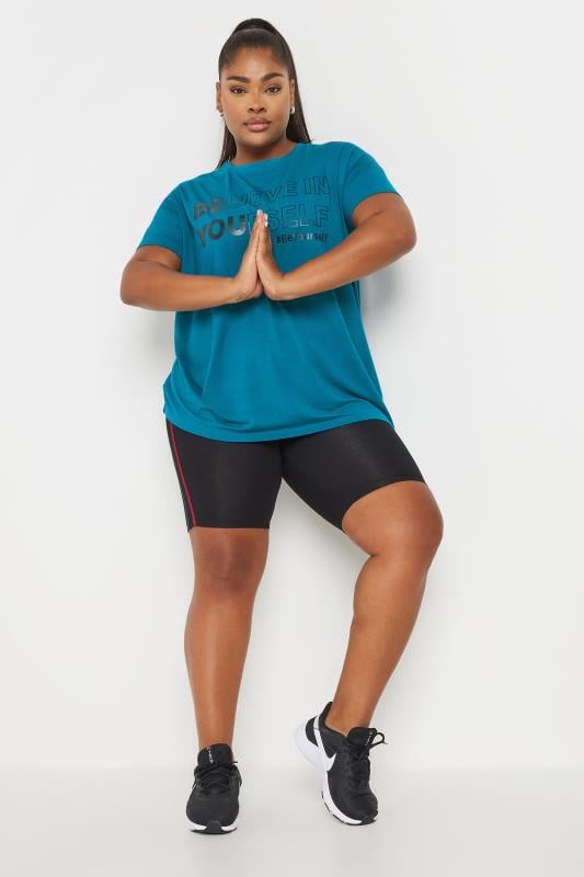 Evans YOURS ACTIVE Curve Blue 'Believe In Yourself' Slogan Print Top