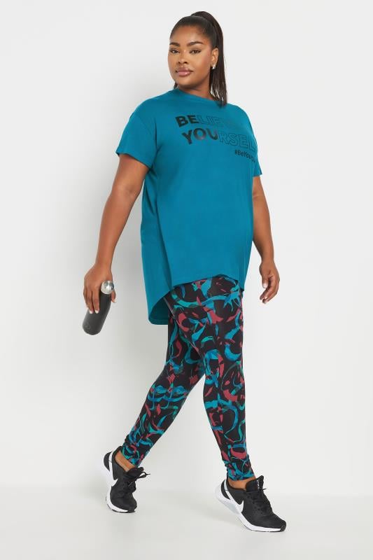 Evans YOURS ACTIVE Curve Blue 'Believe In Yourself' Slogan Print Top