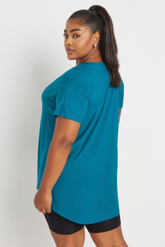 Evans YOURS ACTIVE Curve Blue 'Believe In Yourself' Slogan Print Top