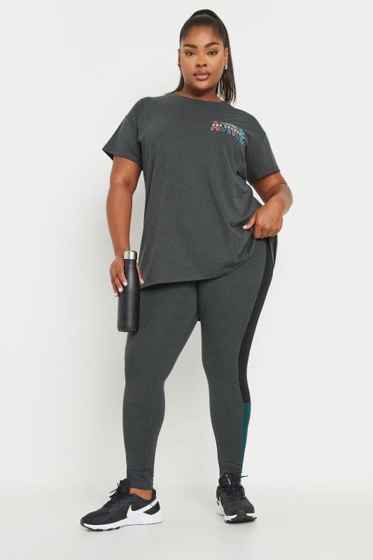 Evans YOURS ACTIVE Curve Grey 'Be Yourself' Slogan Print Top