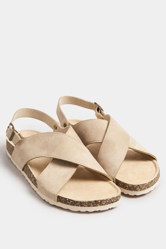 Evans Yours Beige Brown Cross Strap Footbed Sandals In Wide E & Extra Wide EEE Fit
