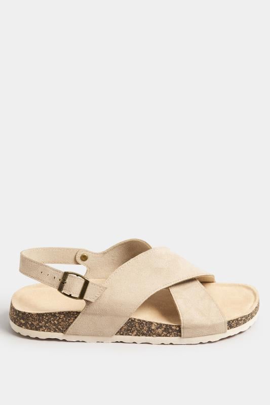Evans Yours Beige Brown Cross Strap Footbed Sandals In Wide E & Extra Wide EEE Fit
