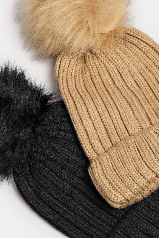 Evans Yours Beige Brown Faux Fur Pom Pom Bobble Hat