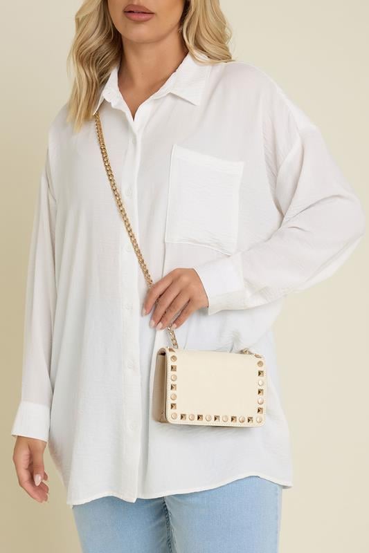 Evans Yours Beige Brown Faux Leather Stud Detail Cross Body Bag