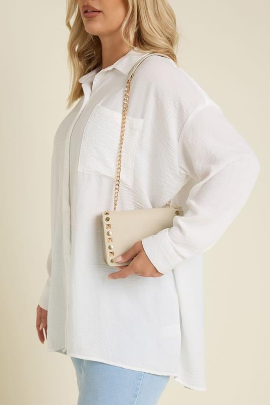 evans Yours Beige Brown Faux Leather Stud Detail Cross Body Bag