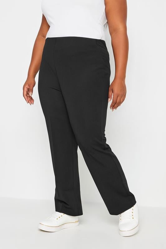 Evans YOURS BESTSELLER Curve Black Pull On Ribbed Bootcut Stretch Trousers