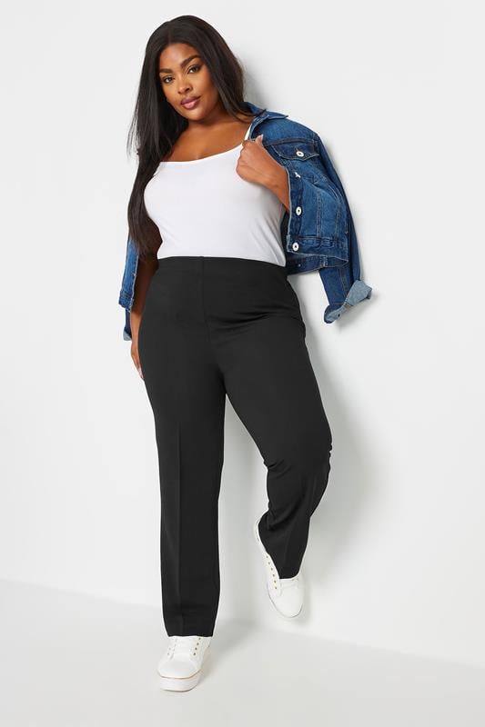 Evans YOURS BESTSELLER Curve Black Pull On Ribbed Bootcut Stretch Trousers