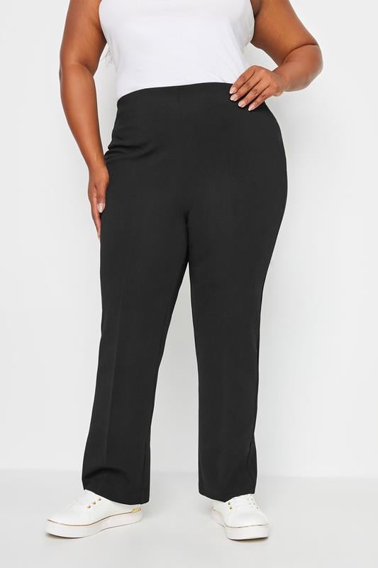 evans YOURS BESTSELLER Curve Black Pull On Ribbed Bootcut Stretch Trousers
