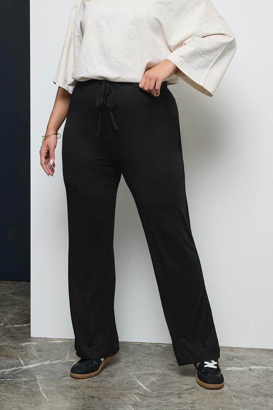 Evans YOURS BESTSELLER Curve Black Wide Leg Pull On Stretch Jersey Yoga Pants