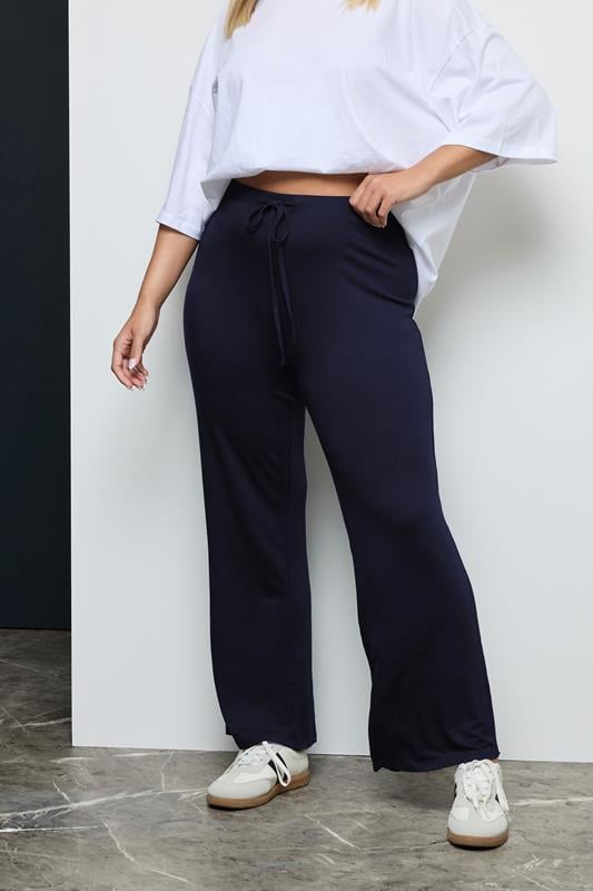 Evans YOURS BESTSELLER Curve Navy Blue Wide Leg Pull On Stretch Jersey Yoga Pants