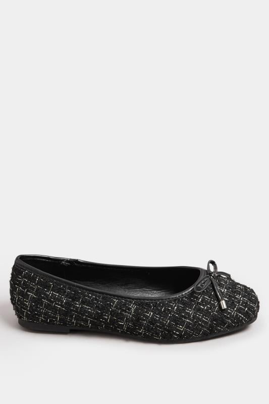 Evans Yours Black Boucle Ballerina Pumps In Extra Wide EEE Fit