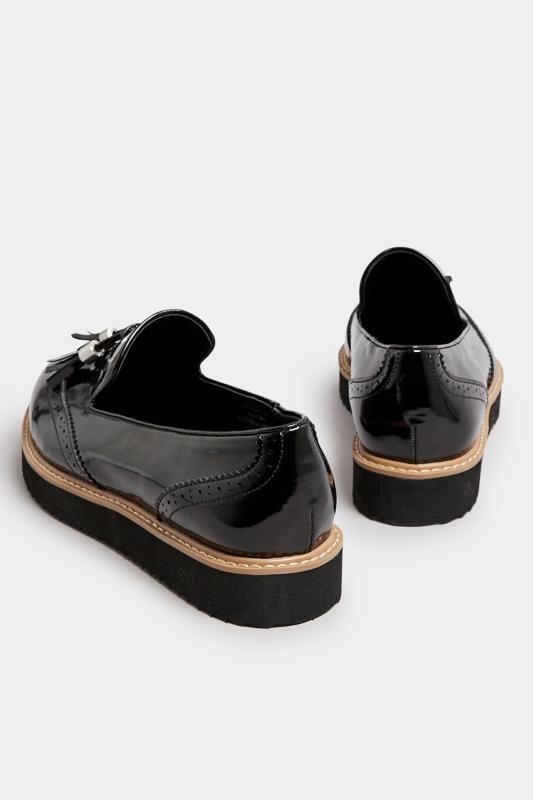 Evans Yours Black Brogued Patent Tassel Loafers In Extra Wide EEE Fit