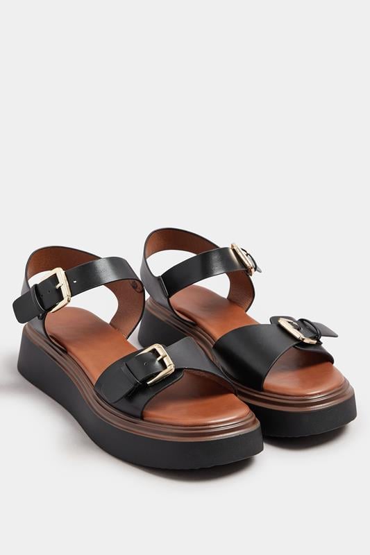 Evans Yours Black Buckle Chunky Platform Sandals In Extra Wide EEE Fit