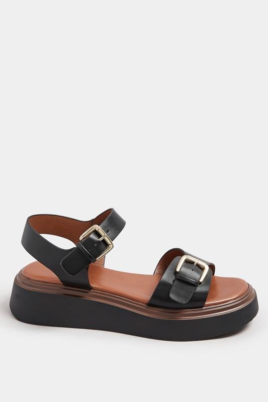 Evans Yours Black Buckle Chunky Platform Sandals In Extra Wide EEE Fit