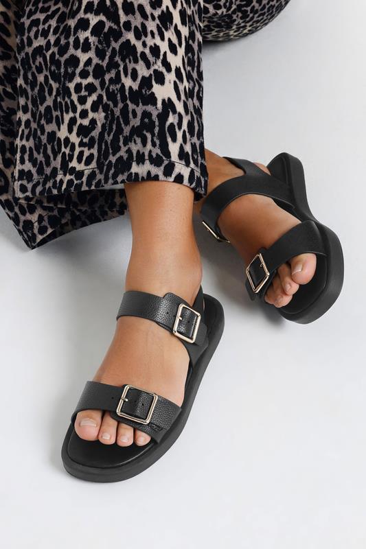 Evans Yours Black Buckle Chunky Sandals In Wide E Fit & Extra Wide EEE Fit