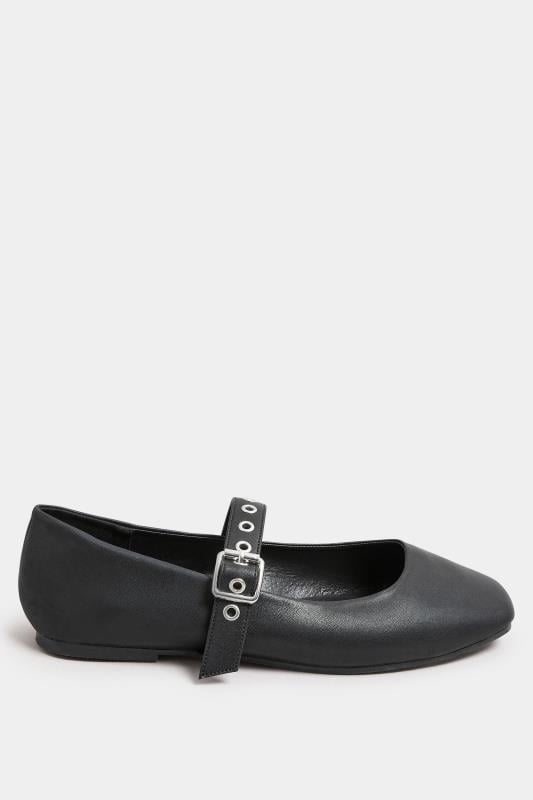 Evans Yours Black Buckle Detail Mary Jane Rivet Flats In Extra Wide EEE Fit